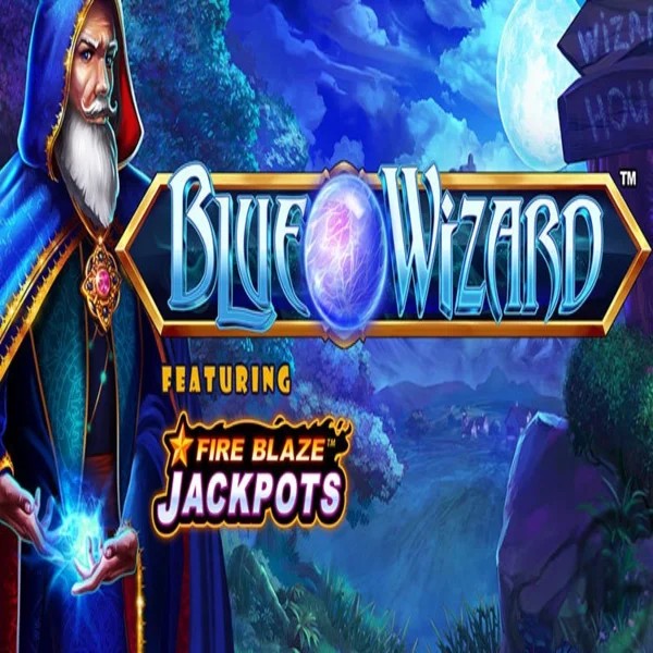 Official Slots logo: Blue Wizard Fire Blaze Jackpots by Rarestone Gaming at GoldBet Casino